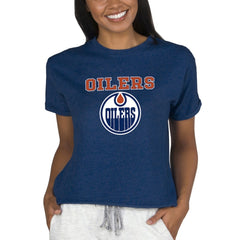 Edmonton Oilers Concepts Sport Women's Tri-Blend Mainstream Terry Short Sleeve Sweatshirt Top - Navy - NHL