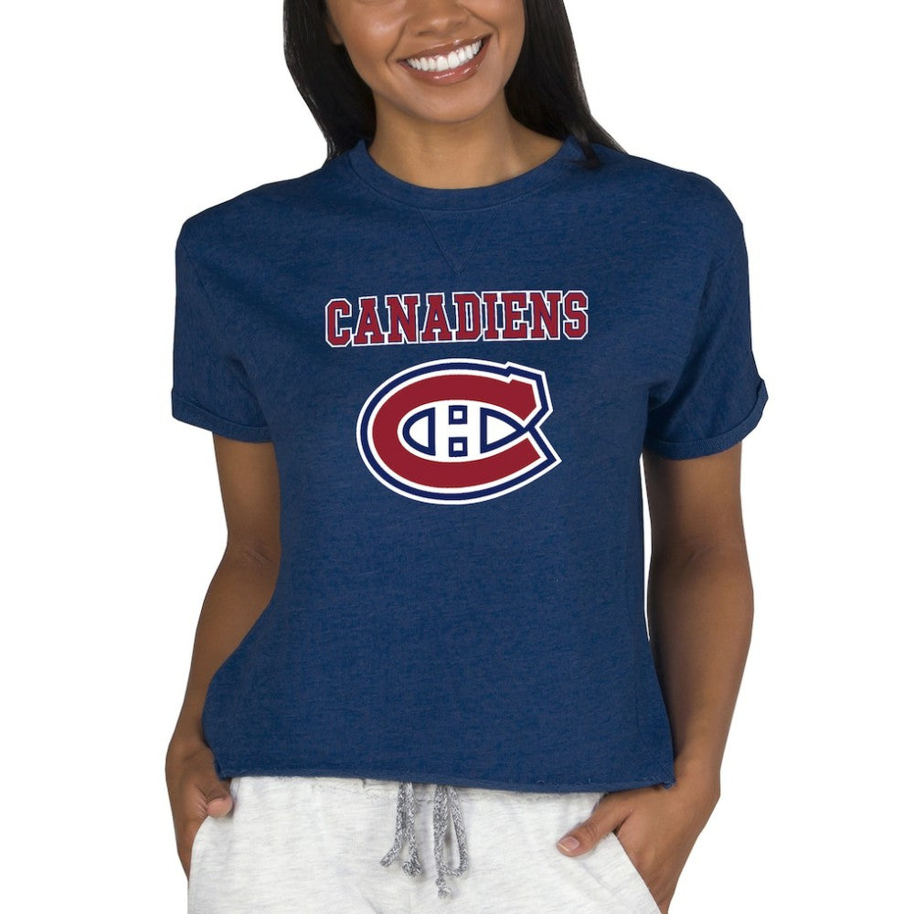Montreal Canadiens Concepts Sport Women's Tri-Blend Mainstream Terry Short Sleeve Sweatshirt Top - Navy - NHL