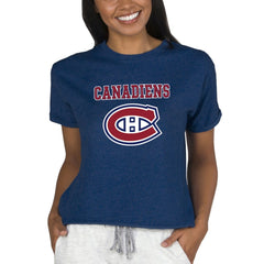 Montreal Canadiens Concepts Sport Women's Tri-Blend Mainstream Terry Short Sleeve Sweatshirt Top - Navy - NHL