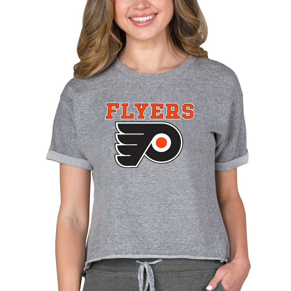 Philadelphia Flyers Concepts Sport Women's Tri-Blend Mainstream Terry Short Sleeve Sweatshirt Top - Heather Gray - NHL