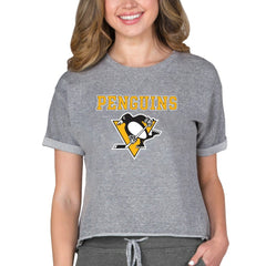Pittsburgh Penguins Concepts Sport Women's Tri-Blend Mainstream Terry Short Sleeve Sweatshirt Top - Heather Gray - NHL