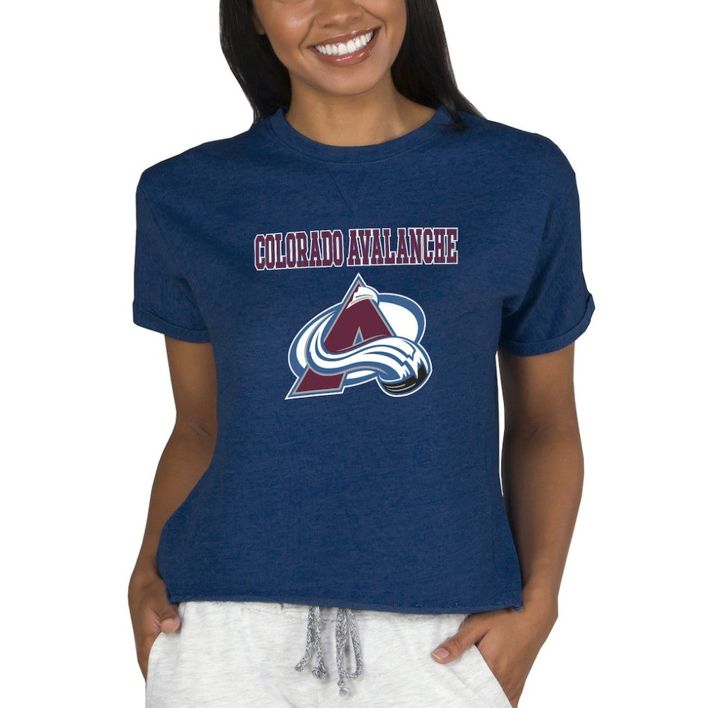 Colorado Avalanche Concepts Sport Women's Tri-Blend Mainstream Terry Short Sleeve Sweatshirt Top - Navy - NHL