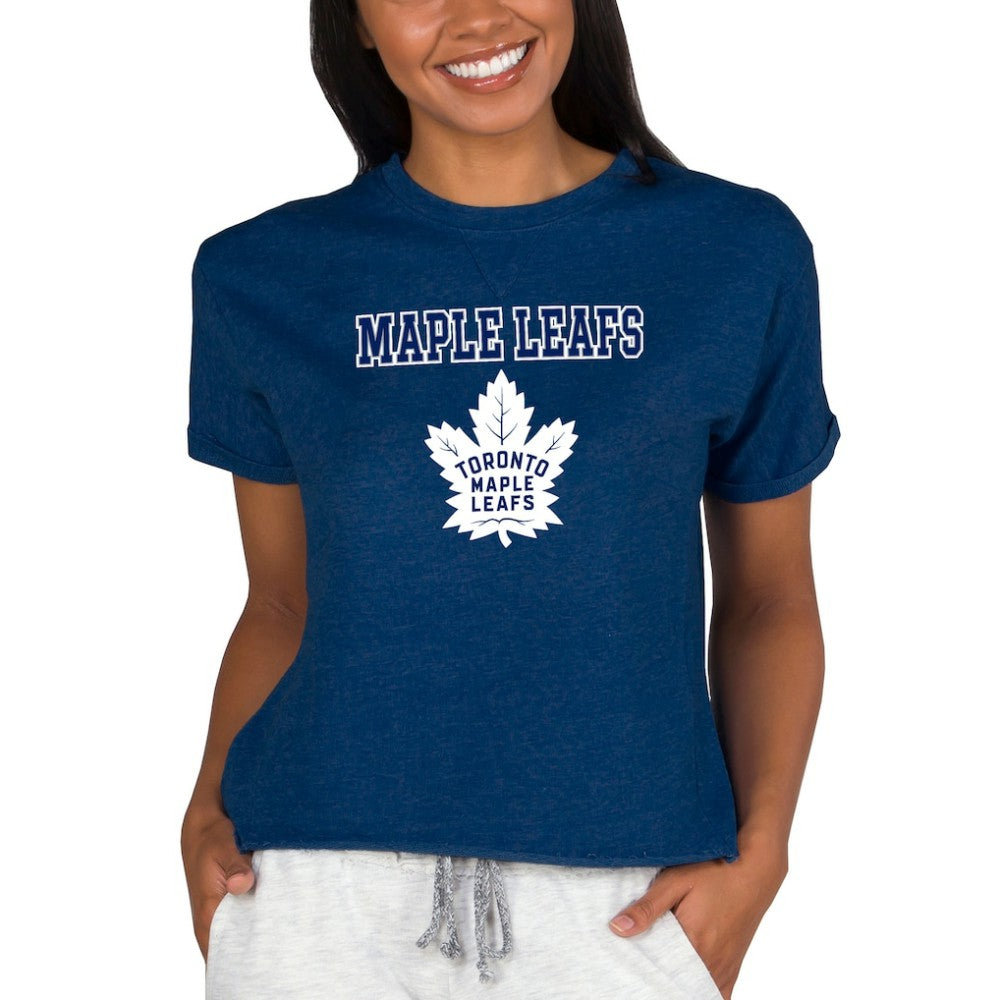Toronto Maple Leafs Concepts Sport Women's Tri-Blend Mainstream Terry Short Sleeve Sweatshirt Top - Navy - NHL