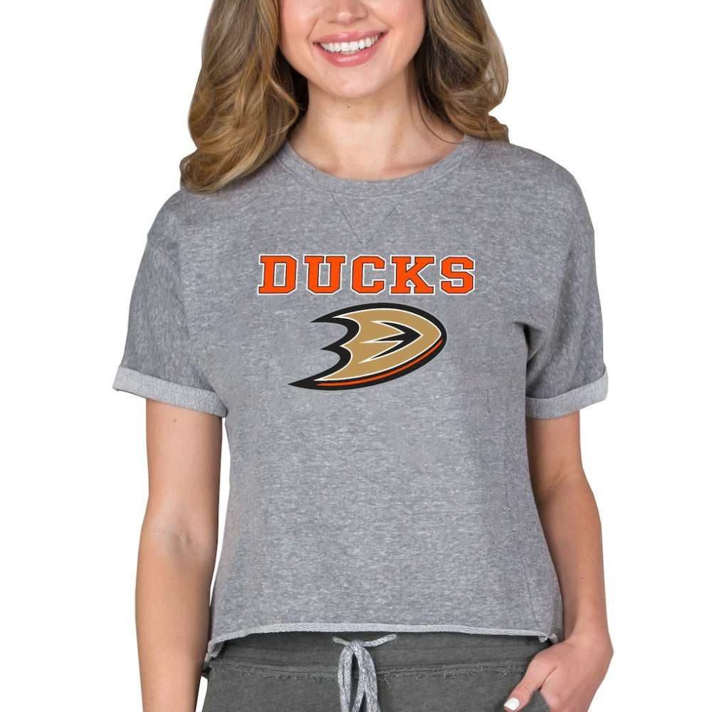 Anaheim Ducks Concepts Sport Women's Tri-Blend Mainstream Terry Short Sleeve Sweatshirt Top - Heather Gray - NHL