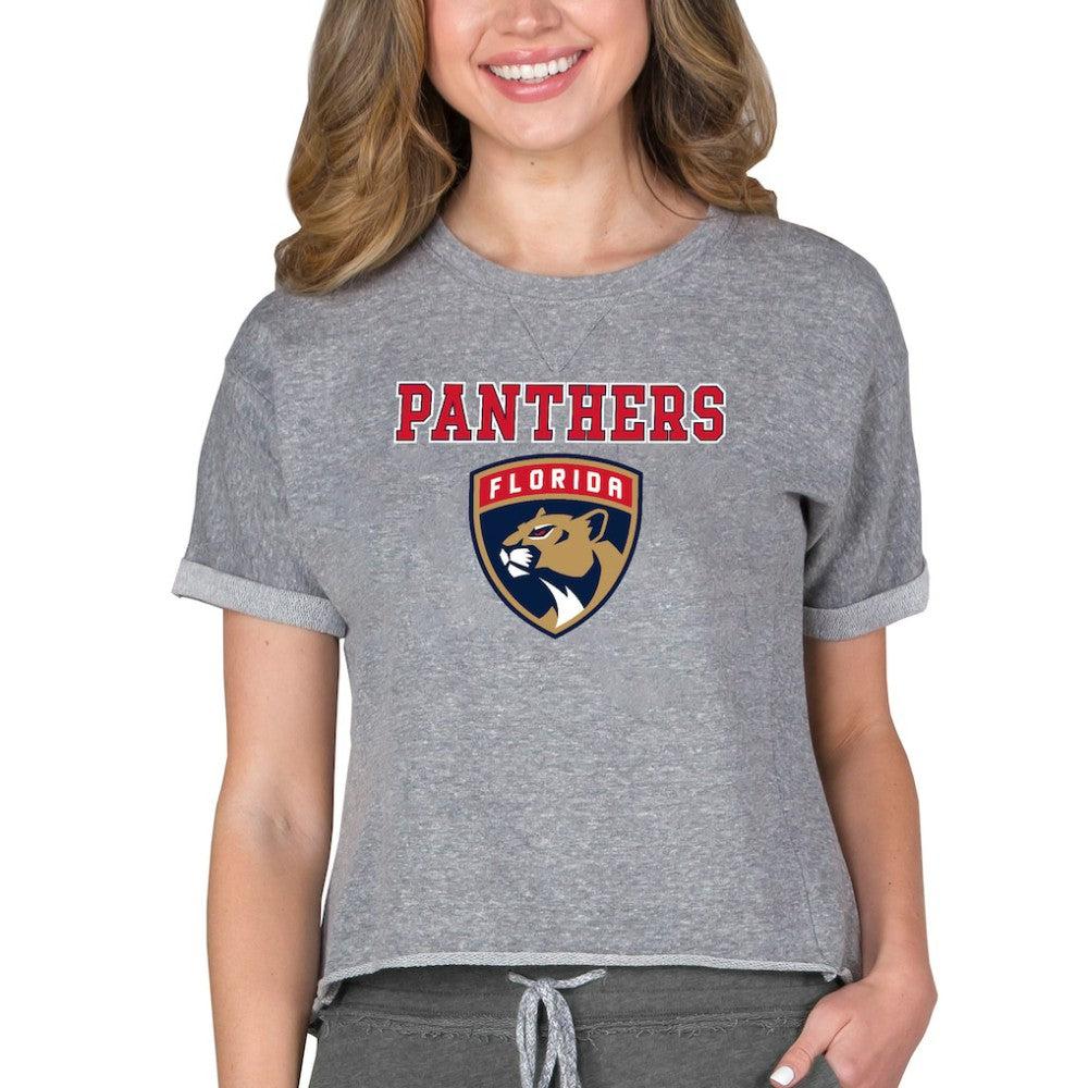 Florida Panthers Concepts Sport Women's Tri-Blend Mainstream Terry Short Sleeve Sweatshirt Top - Heather Gray - NHL