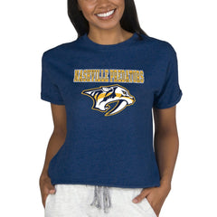 Nashville Predators Concepts Sport Women's Tri-Blend Mainstream Terry Short Sleeve Sweatshirt Top - Navy - NHL