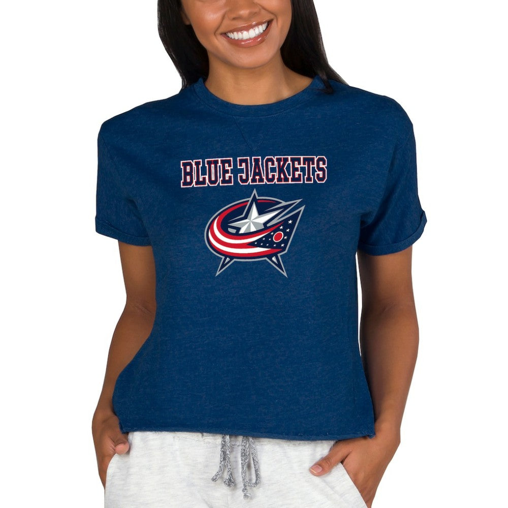 Columbus Blue Jackets Concepts Sport Women's Tri-Blend Mainstream Terry Short Sleeve Sweatshirt Top - Navy - NHL