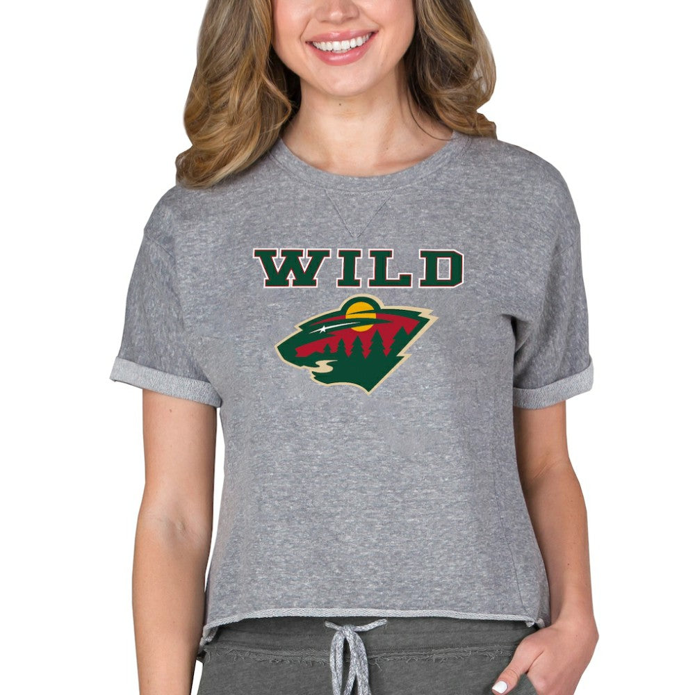 Minnesota Wild Concepts Sport Women's Tri-Blend Mainstream Terry Short Sleeve Sweatshirt Top - Heather Gray - NHL