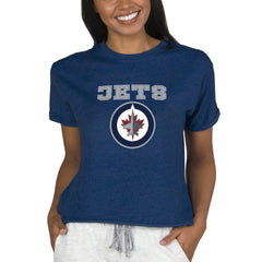 Winnipeg Jets Concepts Sport Women's Tri-Blend Mainstream Terry Short Sleeve Sweatshirt Top - Navy - NHL