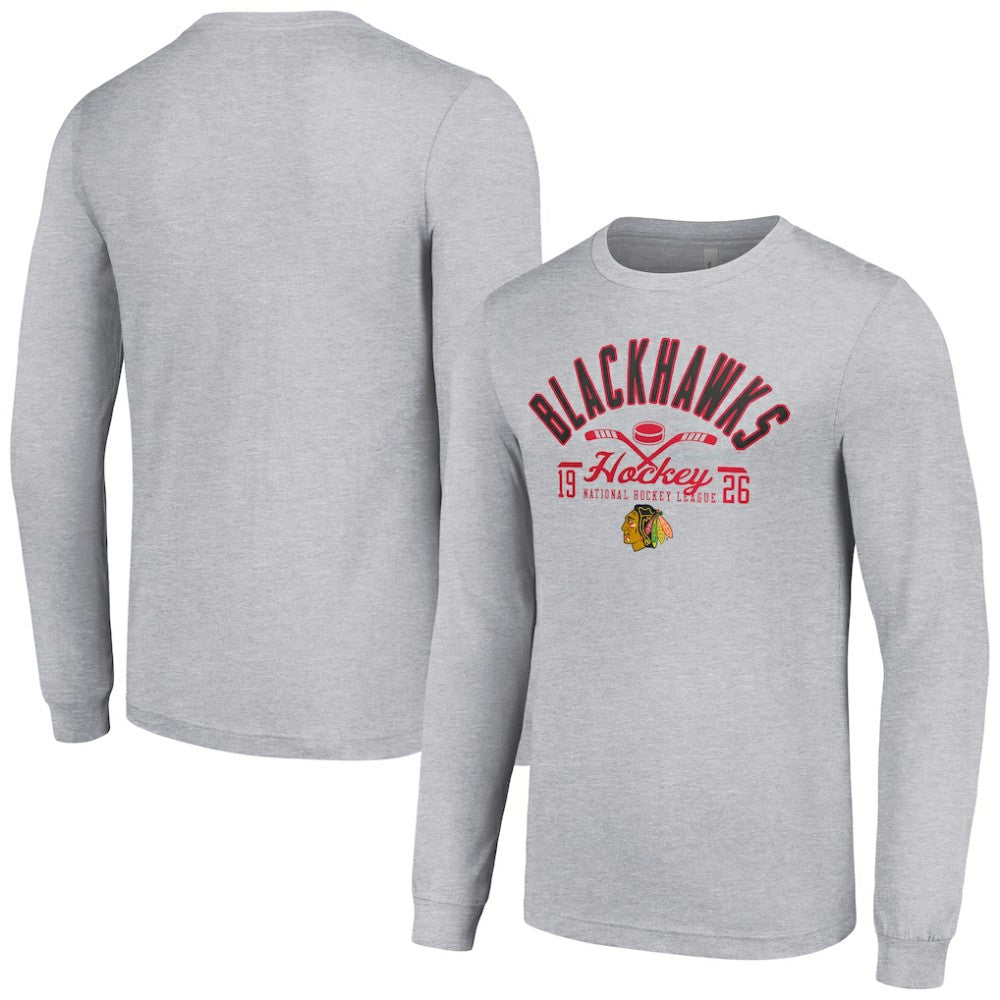 Chicago Blackhawks Starter Puck Long Sleeve T-Shirt - Heather Gray - NHL