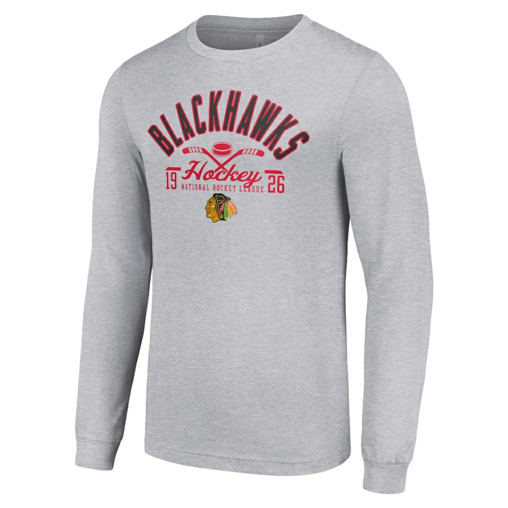 Chicago Blackhawks Starter Puck Long Sleeve T-Shirt - Heather Gray - NHL