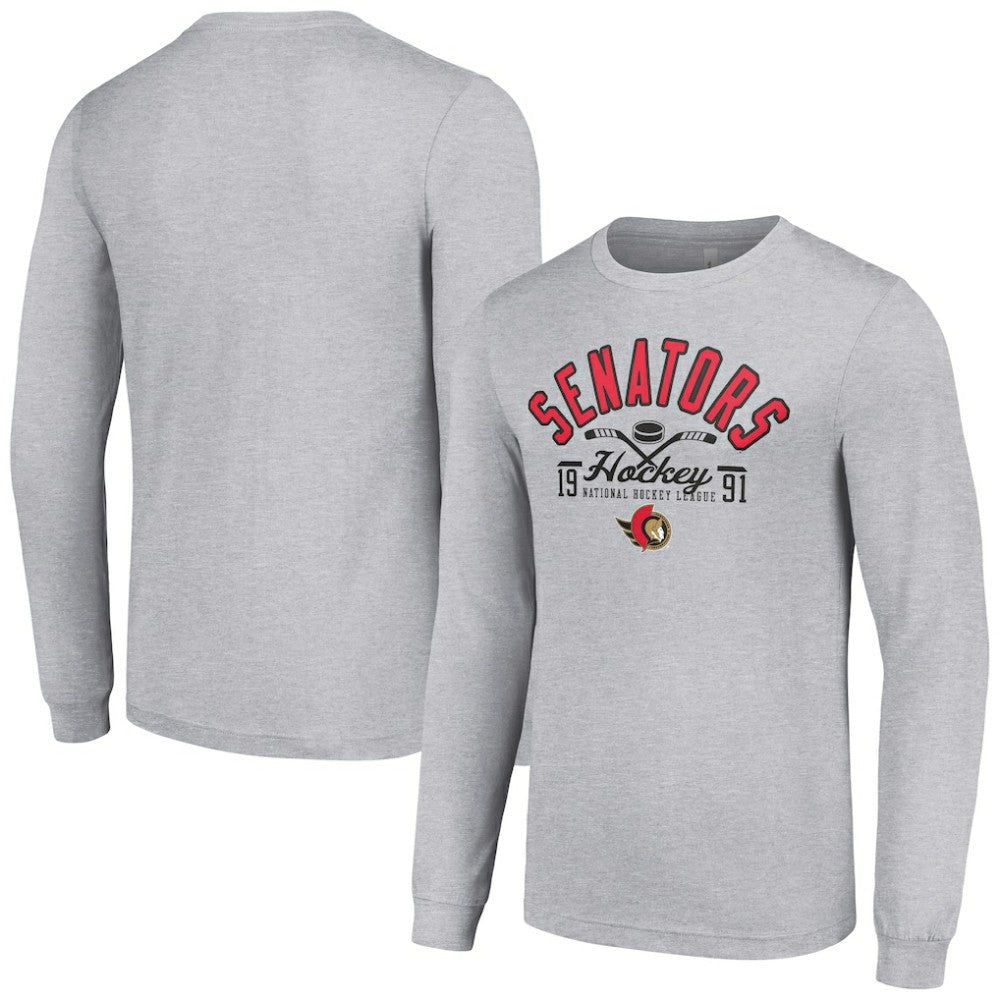 Ottawa Senators Starter Puck Long Sleeve T-Shirt - Heather Gray - NHL