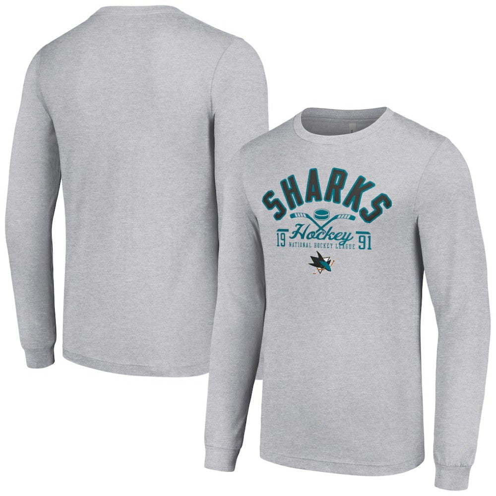 San Jose Sharks Starter Puck Long Sleeve T-Shirt - Heather Gray - NHL