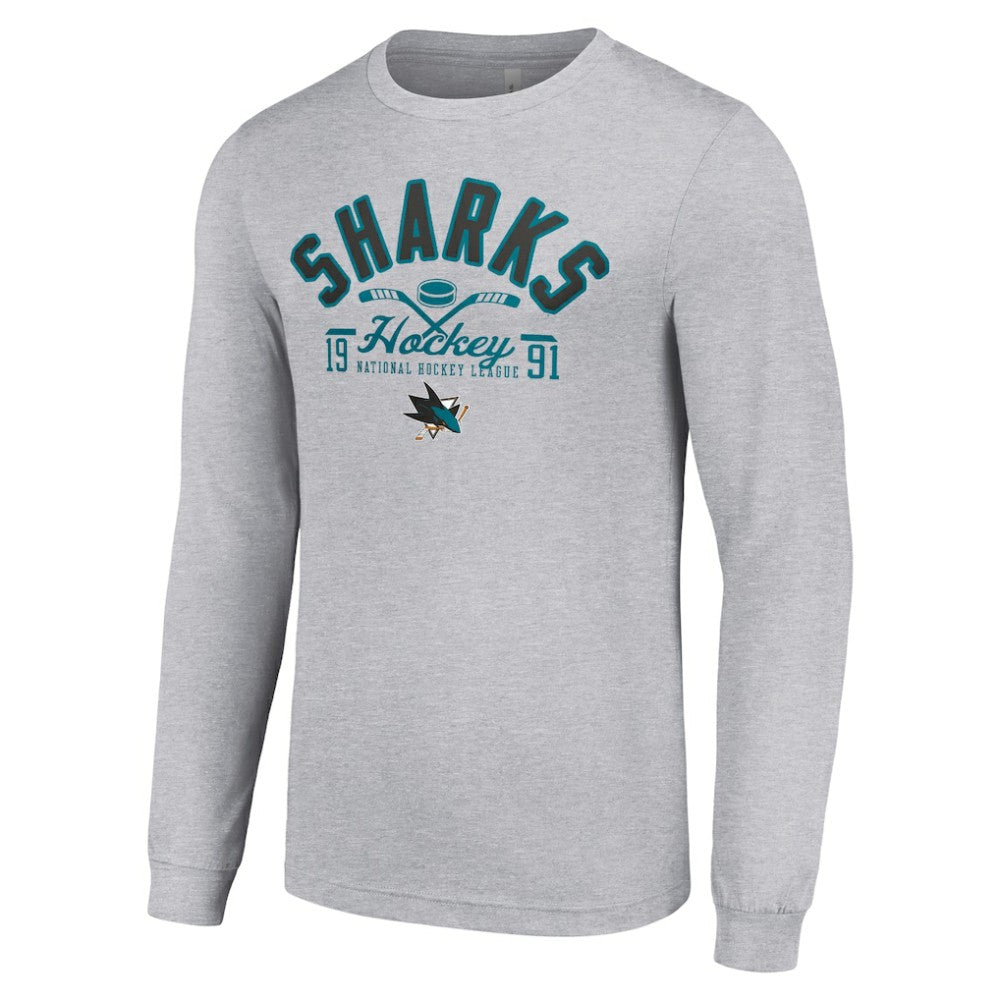 San Jose Sharks Starter Puck Long Sleeve T-Shirt - Heather Gray - NHL
