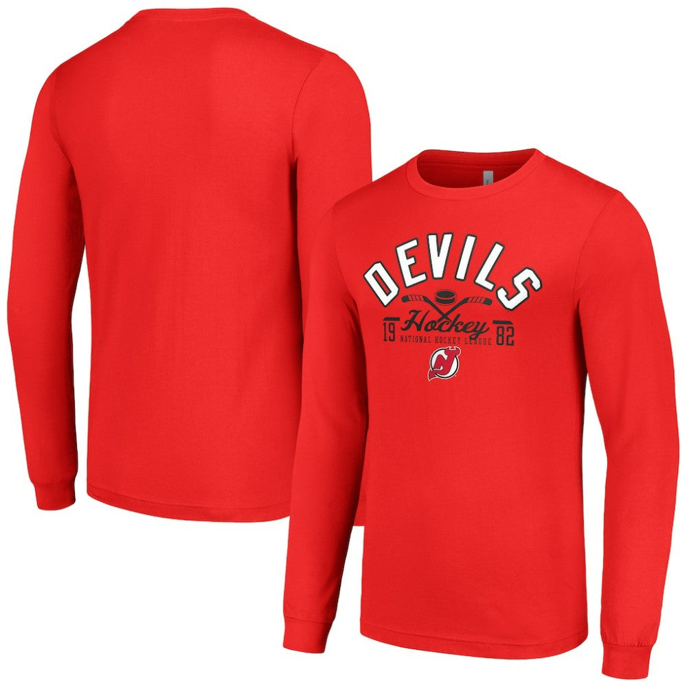 New Jersey Devils Starter Puck Long Sleeve T-Shirt - Red - NHL