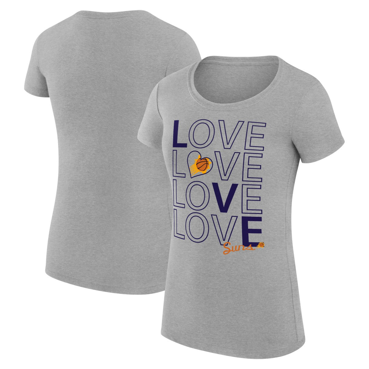 Phoenix Suns G-III 4Her by Carl Banks Women's Super-Slim Fit Lightweight Basketball Love T-Shirt Heather Gray - NBA