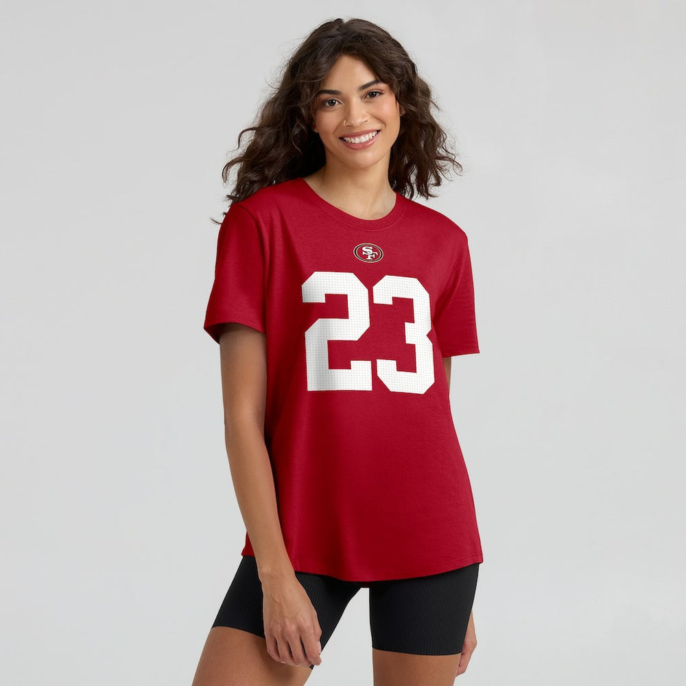 Christian McCaffrey San Francisco 49ers Women's Player Name & Number T-Shirt Scarlet | Nike for Sale