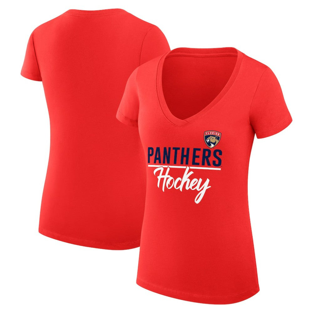 Florida Panthers G-III 4Her by Carl Banks Women's Super-Slim Fit Lightweight Graphic V-Neck T-Shirt - Red - NHL