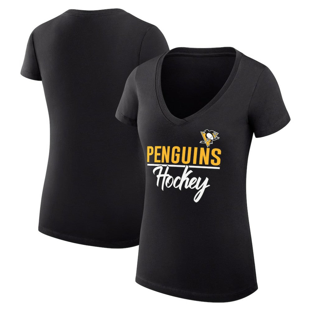 Pittsburgh Penguins G-III 4Her by Carl Banks Women's Super-Slim Fit Lightweight Graphic V-Neck T-Shirt - Black - NHL