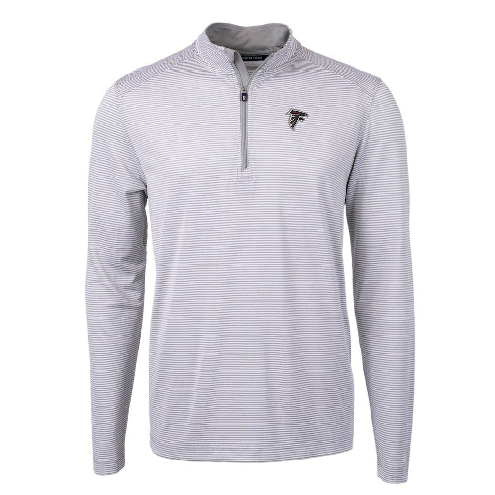 Atlanta Falcons Cutter & Buck Virtue Eco Pique Micro Stripe Recycled Quarter-Zip Pullover Top Gray/White | NFL