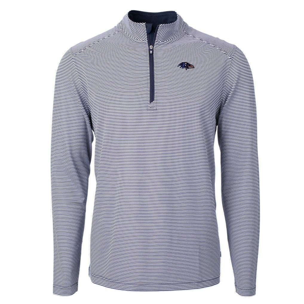 Baltimore Ravens Cutter & Buck Virtue Eco Pique Micro Stripe Recycled Quarter-Zip Pullover Top Navy/White | NFL