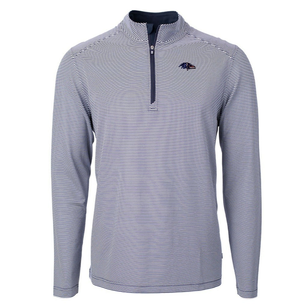 Baltimore Ravens Cutter & Buck Virtue Eco Pique Micro Stripe Recycled Quarter-Zip Pullover Top Navy/White | NFL