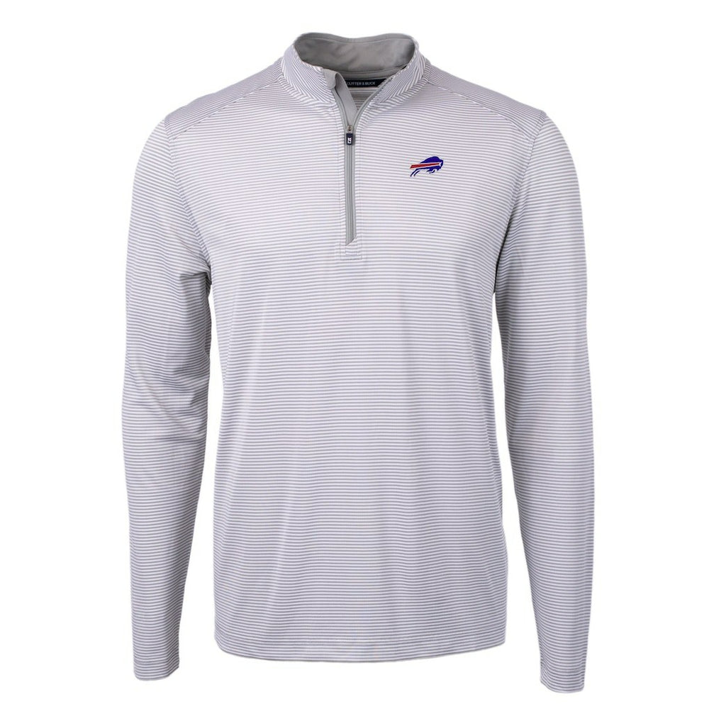 Buffalo Bills Cutter & Buck Virtue Eco Pique Micro Stripe Recycled Quarter-Zip Pullover Top Gray/White | NFL