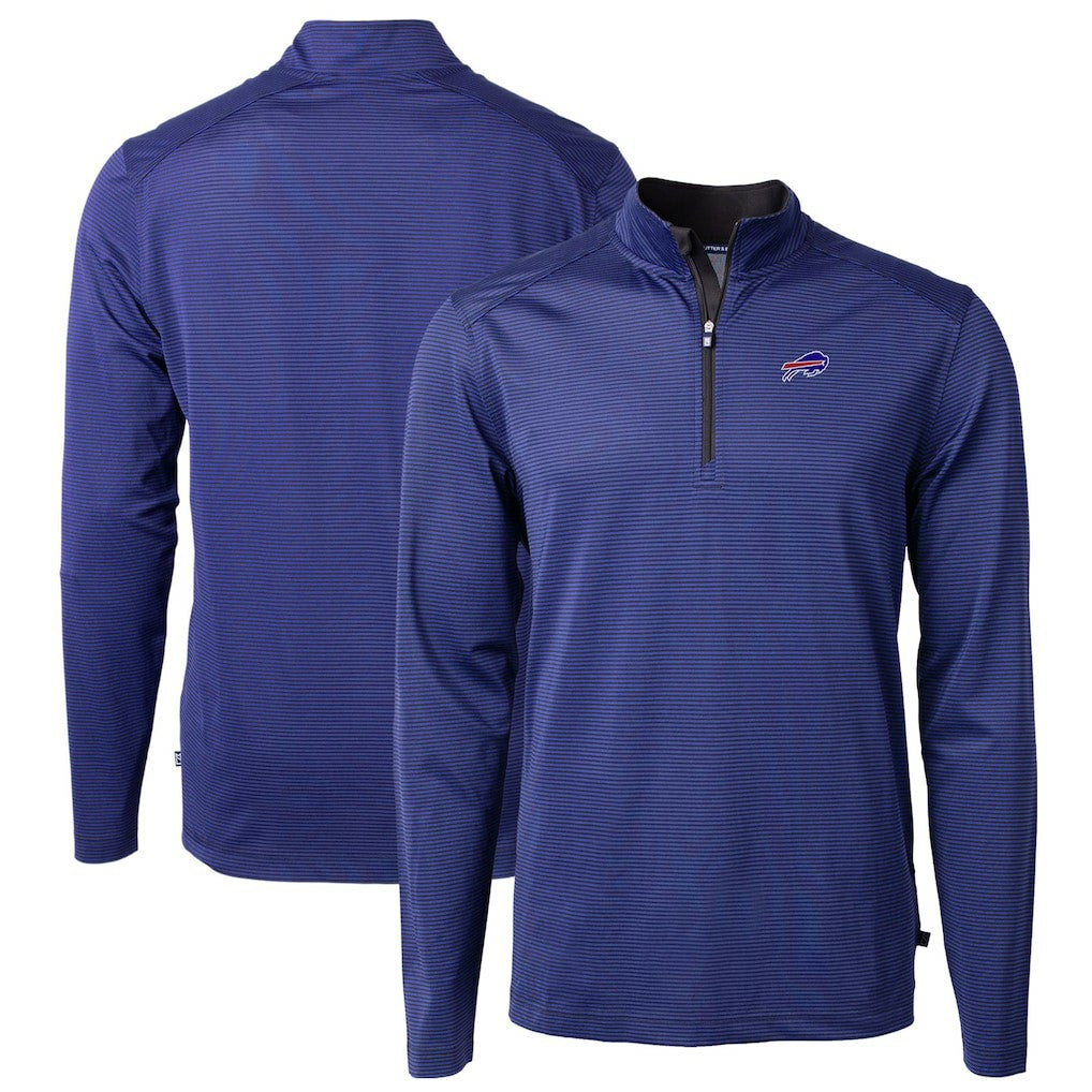 Buffalo Bills Cutter & Buck Virtue Eco Pique Micro Stripe Recycled Quarter-Zip Pullover Top Royal/Black | NFL