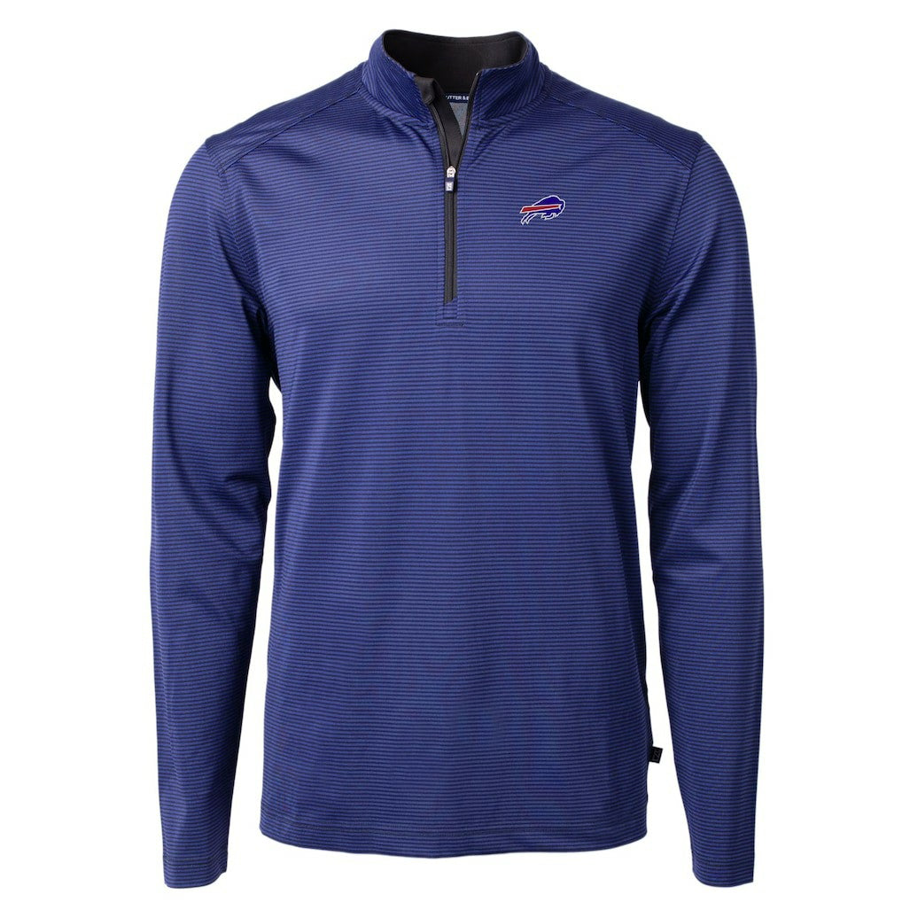 Buffalo Bills Cutter & Buck Virtue Eco Pique Micro Stripe Recycled Quarter-Zip Pullover Top Royal/Black | NFL