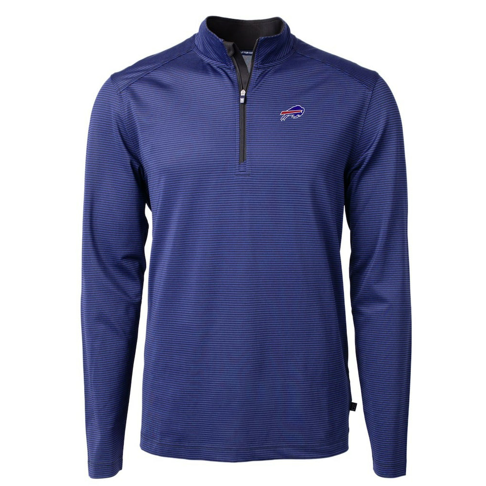 Buffalo Bills Cutter & Buck Virtue Eco Pique Micro Stripe Recycled Quarter-Zip Pullover Top Royal/Black | NFL