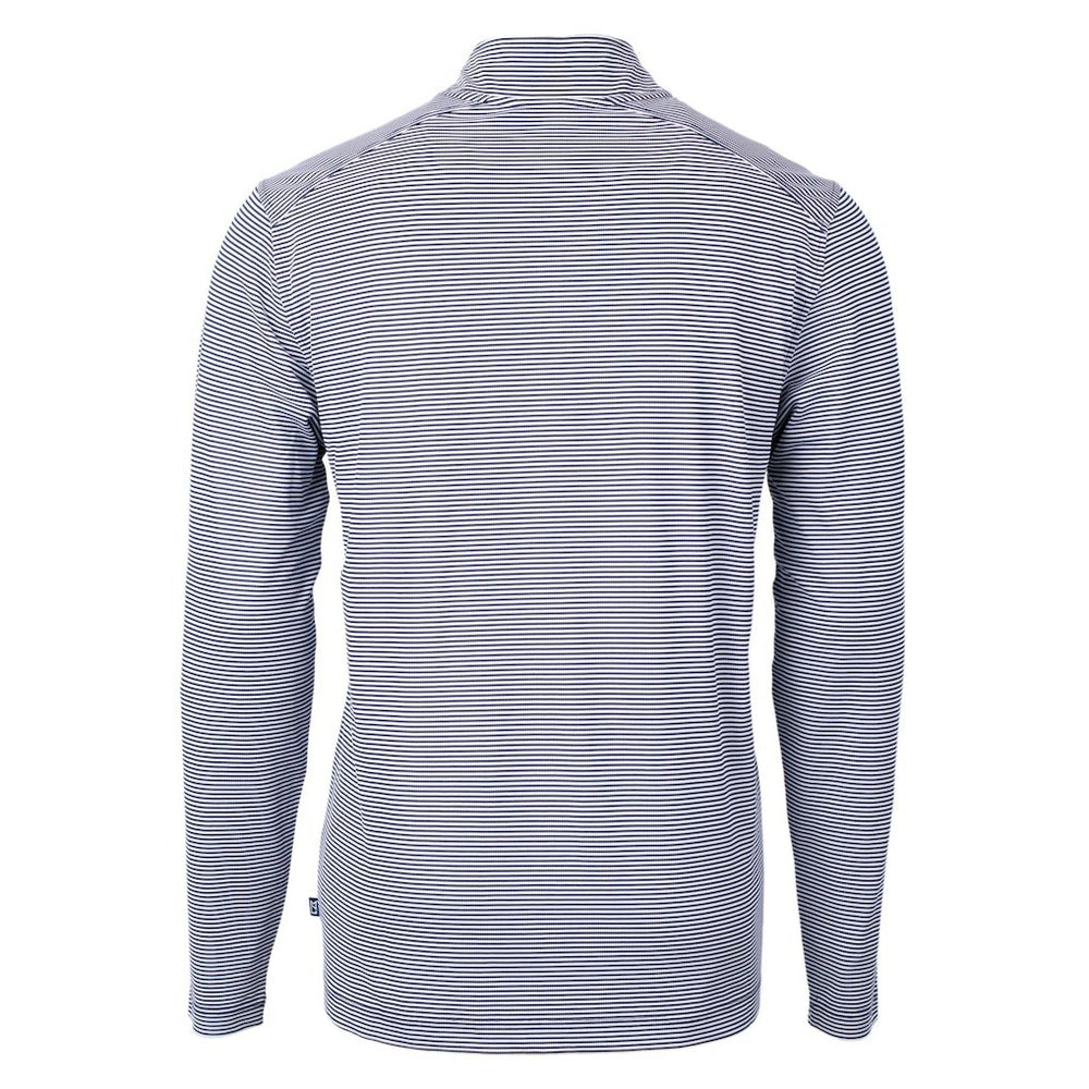 Buffalo Bills Cutter & Buck Virtue Eco Pique Micro Stripe Recycled Quarter-Zip Pullover Top Navy/White | NFL