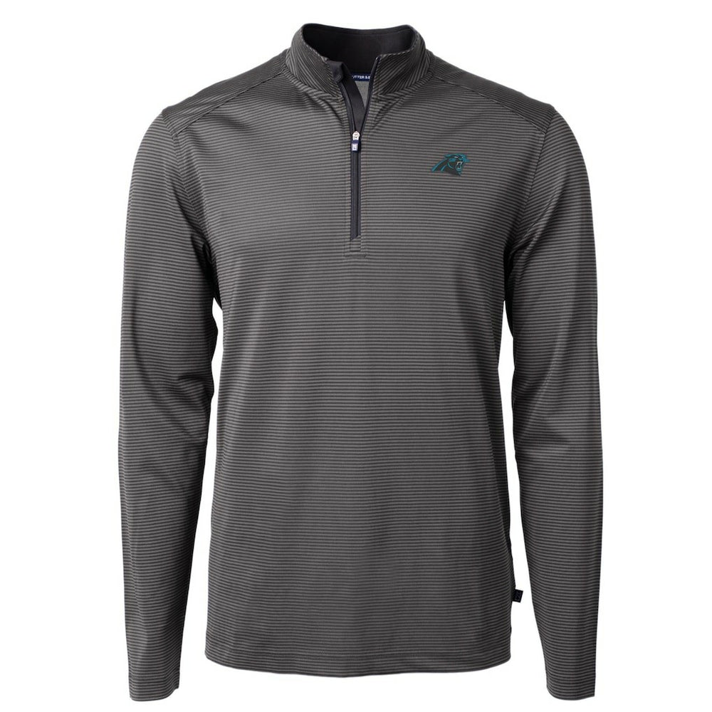 Carolina Panthers Cutter & Buck Virtue Eco Pique Micro Stripe Recycled Quarter-Zip Pullover Top Black/Gray | NFL