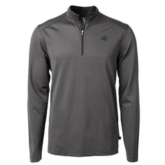 Carolina Panthers Cutter & Buck Virtue Eco Pique Micro Stripe Recycled Quarter-Zip Pullover Top Black/Gray | NFL