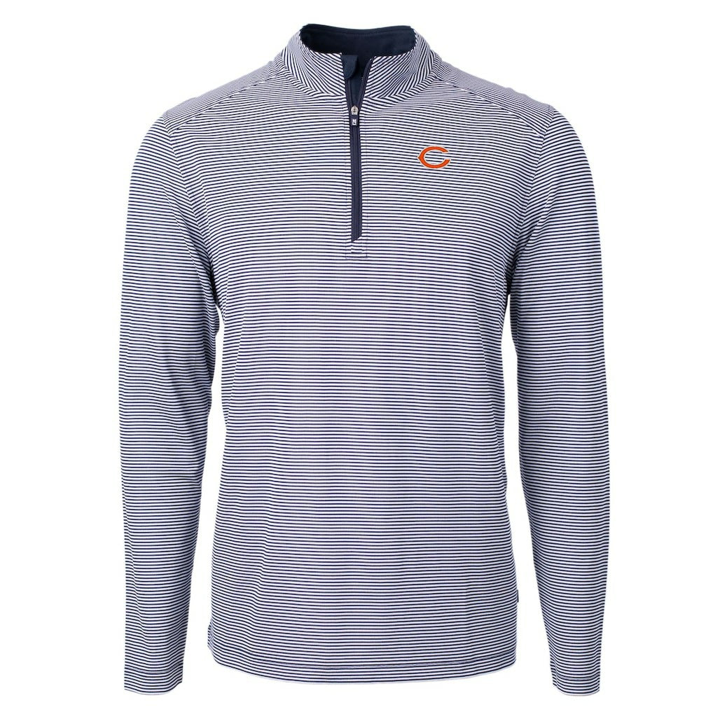 Chicago Bears Cutter & Buck Virtue Eco Pique Micro Stripe Recycled Quarter-Zip Pullover Top Navy/White | NFL