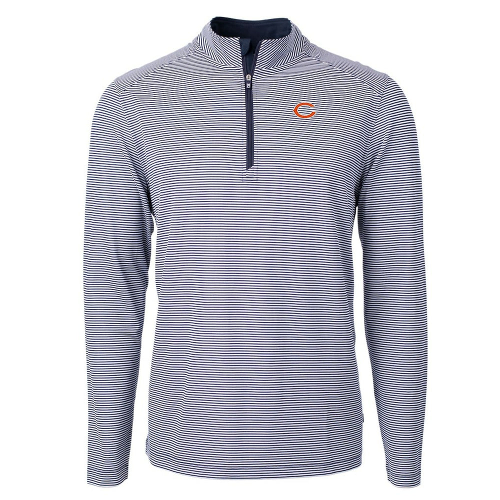 Chicago Bears Cutter & Buck Virtue Eco Pique Micro Stripe Recycled Quarter-Zip Pullover Top Navy/White | NFL