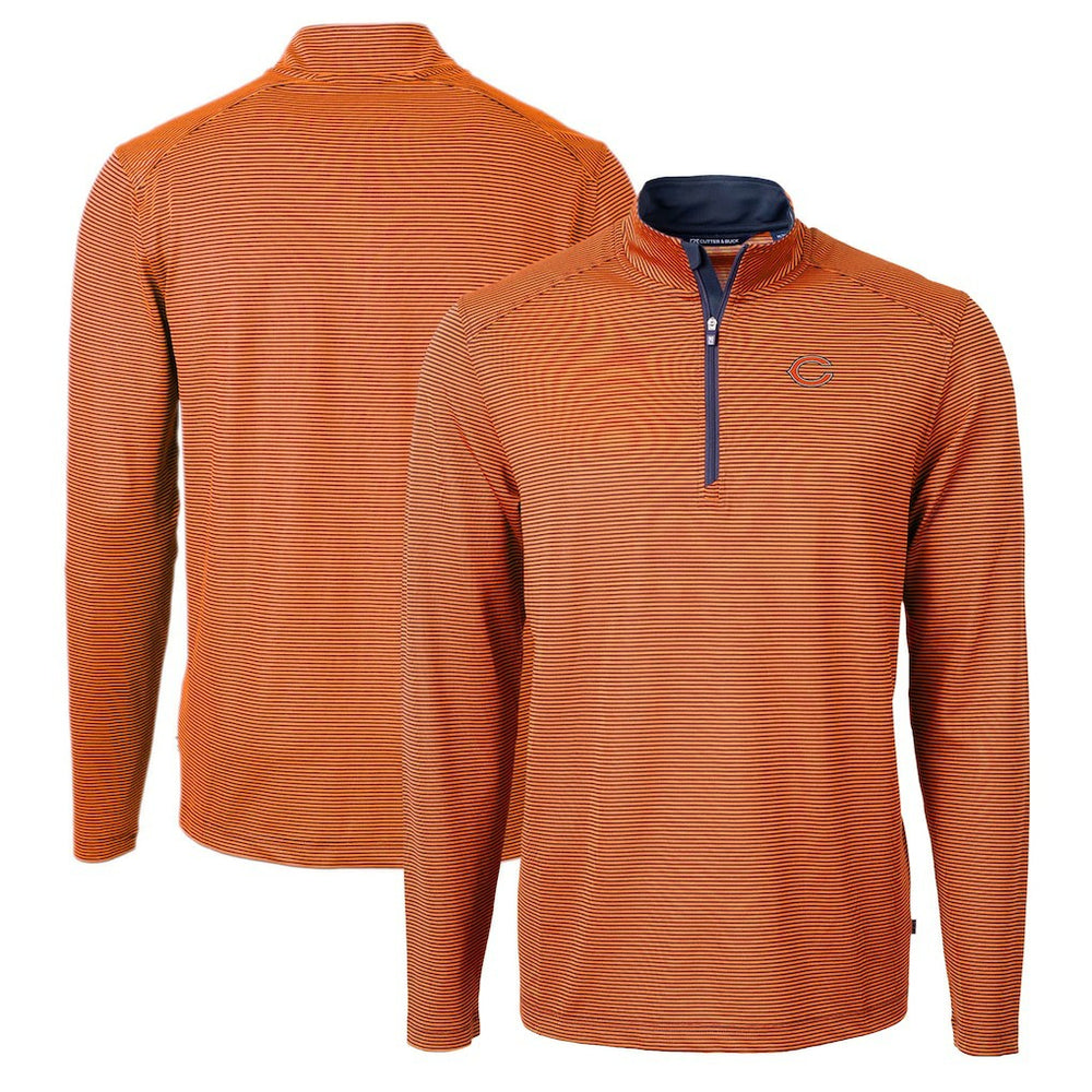 Chicago Bears Cutter & Buck Virtue Eco Pique Micro Stripe Recycled Quarter-Zip Pullover Top Orange/Navy | NFL
