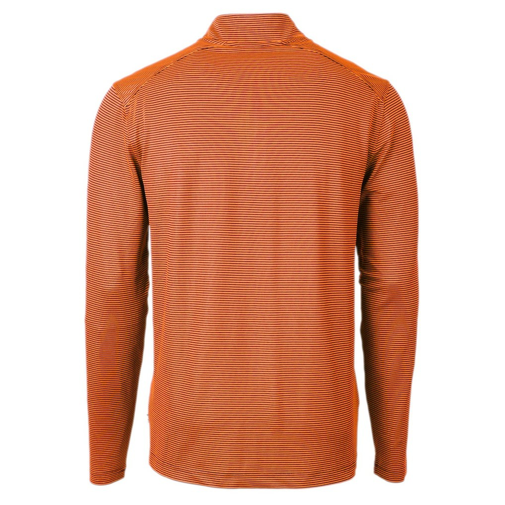 Chicago Bears Cutter & Buck Virtue Eco Pique Micro Stripe Recycled Quarter-Zip Pullover Top Orange/Navy | NFL