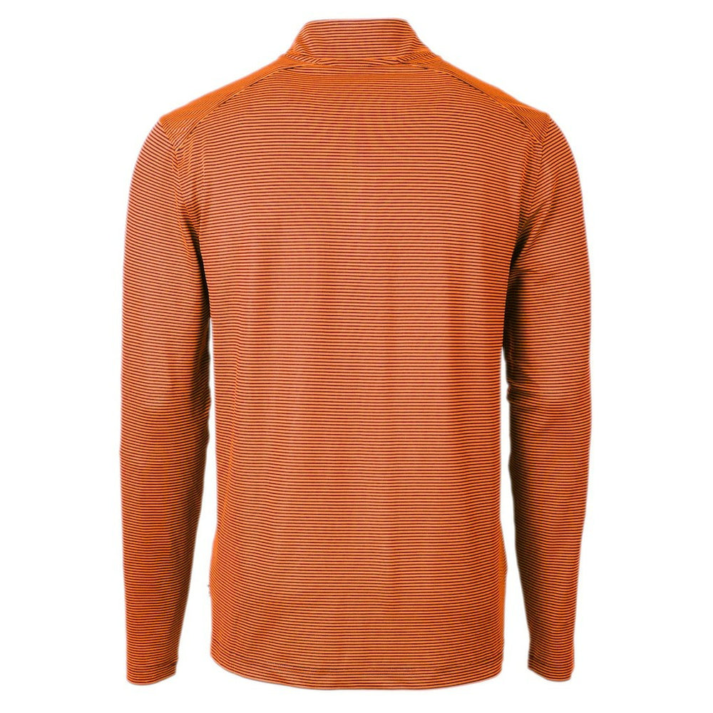 Chicago Bears Cutter & Buck Virtue Eco Pique Micro Stripe Recycled Quarter-Zip Pullover Top Orange/Navy | NFL