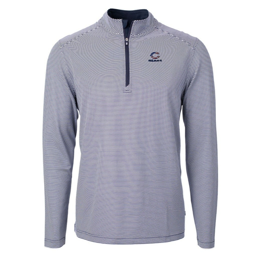 Chicago Bears Cutter & Buck Virtue Eco Pique Micro Stripe Recycled Quarter-Zip Pullover Top Navy/White | NFL