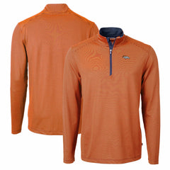 Denver Broncos Cutter & Buck Virtue Eco Pique Micro Stripe Recycled Quarter-Zip Pullover Top Orange/Navy | NFL