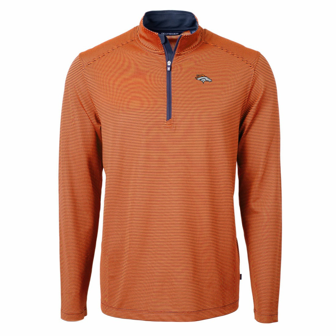 Denver Broncos Cutter & Buck Virtue Eco Pique Micro Stripe Recycled Quarter-Zip Pullover Top Orange/Navy | NFL