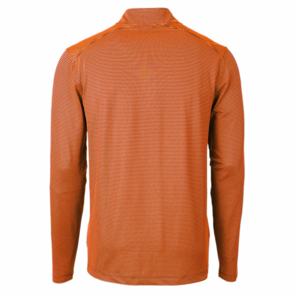 Denver Broncos Cutter & Buck Virtue Eco Pique Micro Stripe Recycled Quarter-Zip Pullover Top Orange/Navy | NFL