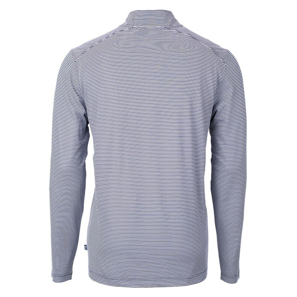 Denver Broncos Cutter & Buck Virtue Eco Pique Micro Stripe Recycled Quarter-Zip Pullover Top Navy/White | NFL