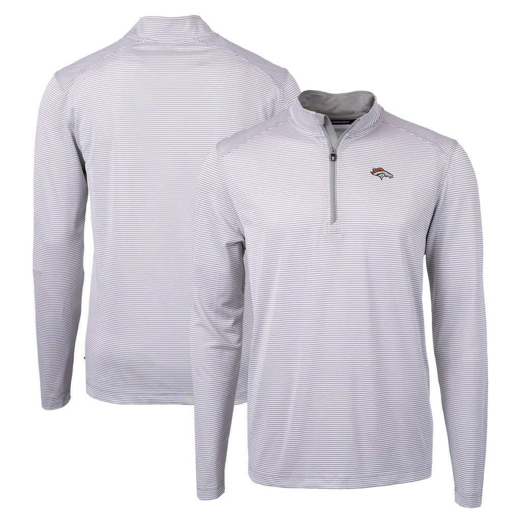 Denver Broncos Cutter & Buck Virtue Eco Pique Micro Stripe Recycled Quarter-Zip Pullover Top Gray/White | NFL