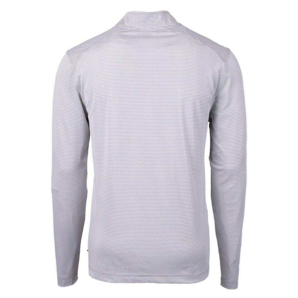 Denver Broncos Cutter & Buck Virtue Eco Pique Micro Stripe Recycled Quarter-Zip Pullover Top Gray/White | NFL