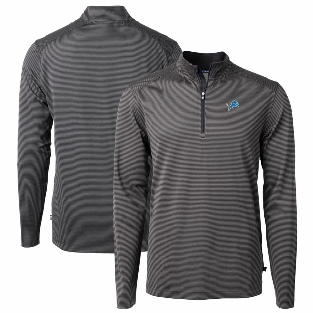 Detroit Lions Cutter & Buck Virtue Eco Pique Micro Stripe Recycled Quarter-Zip Pullover Top Black/Gray | NFL