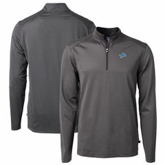 Detroit Lions Cutter & Buck Virtue Eco Pique Micro Stripe Recycled Quarter-Zip Pullover Top Black/Gray | NFL