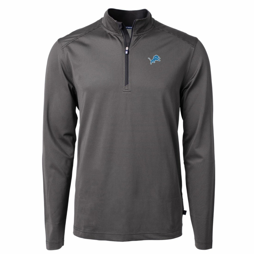 Detroit Lions Cutter & Buck Virtue Eco Pique Micro Stripe Recycled Quarter-Zip Pullover Top Black/Gray | NFL