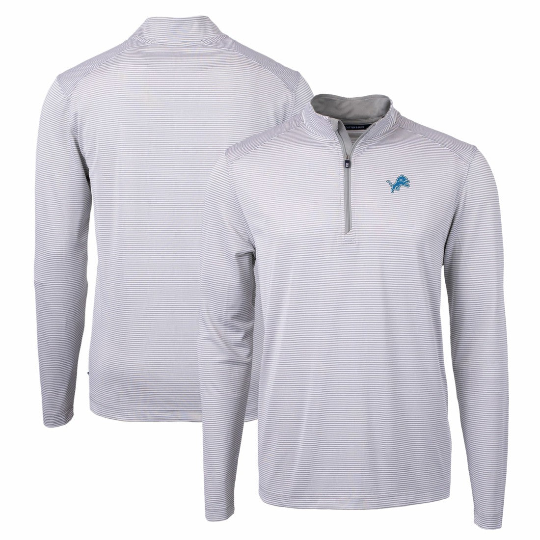 Detroit Lions Cutter & Buck Virtue Eco Pique Micro Stripe Recycled Quarter-Zip Pullover Top Gray/White | NFL