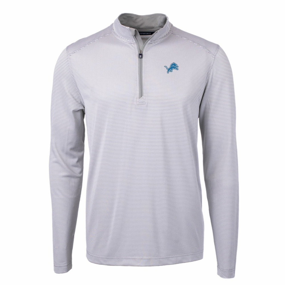 Detroit Lions Cutter & Buck Virtue Eco Pique Micro Stripe Recycled Quarter-Zip Pullover Top Gray/White | NFL